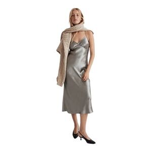 Madewell The Layton Midi Slip Dress Metallic Silver Women Size 14 Satin Evening